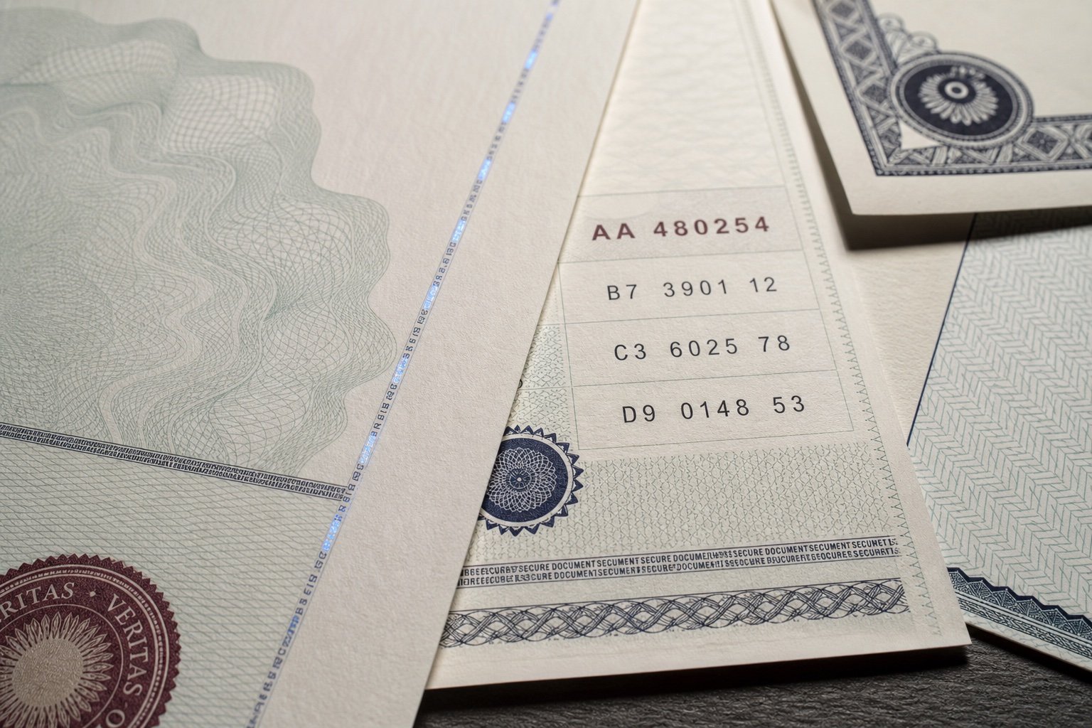 Abstract guilloche document texture used as verification metaphor